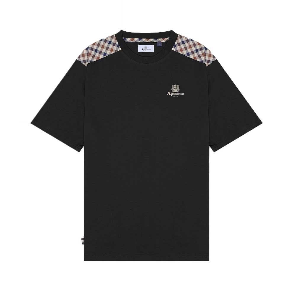 Aquascutum Active CC Club Check Shoulder T-Shirt - Black