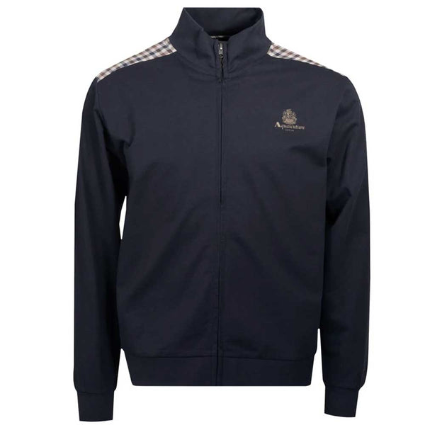 Aquascutum Full Zip Mockneck Club Check Track Top - Navy