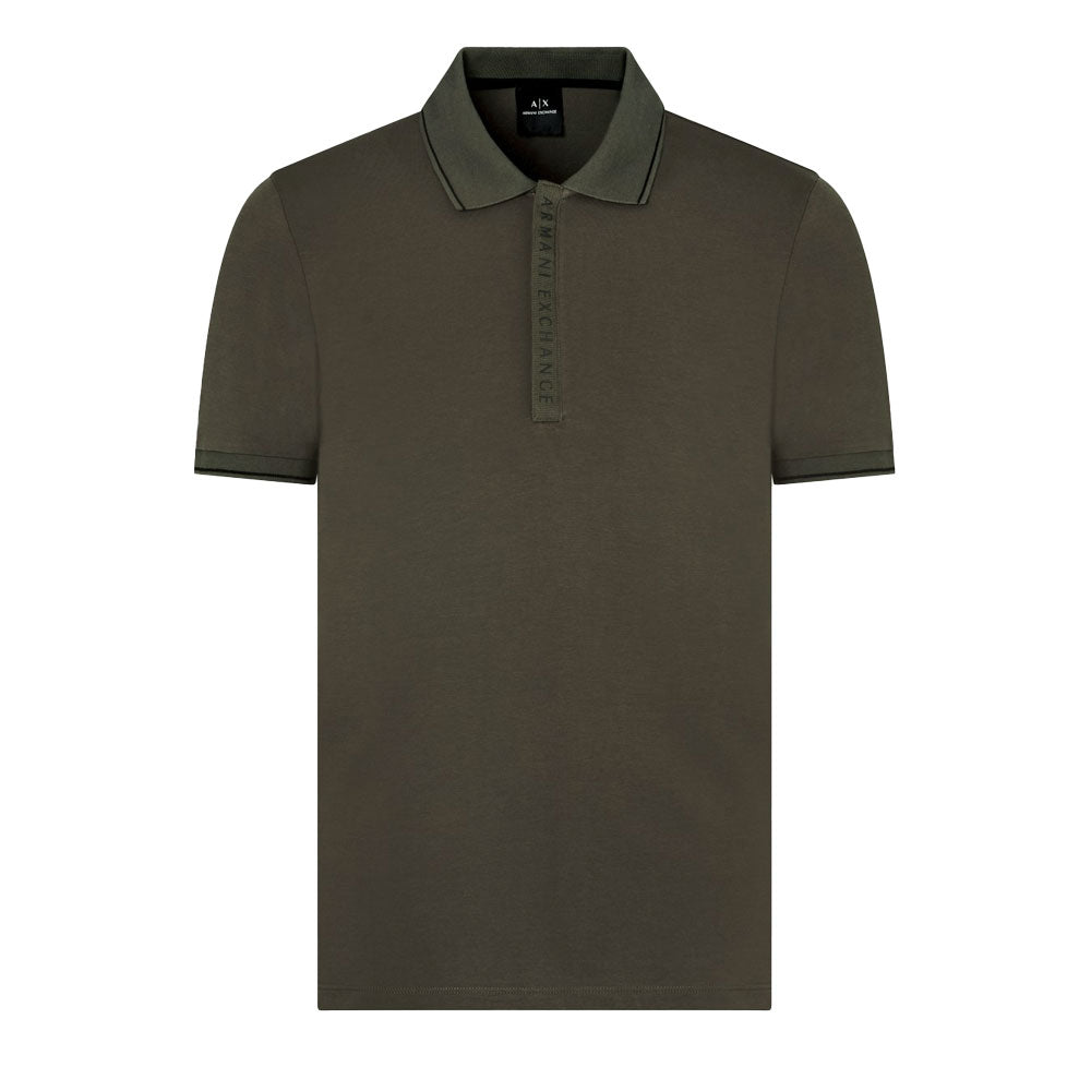 Armani Exchange Contrast Zip Polo Shirt - Olive Green 8NZF71 ZJH2Z9