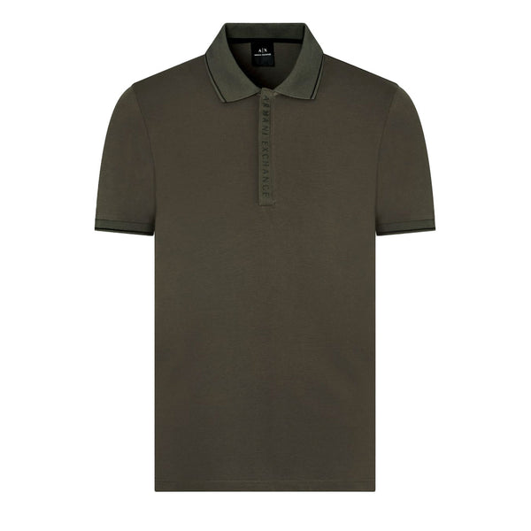 Armani Exchange Contrast Zip Polo Shirt - Olive Green 8NZF71 ZJH2Z9