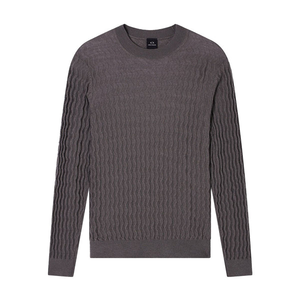 Armani Exchange Crew Neck Wavy Ribbed Sweater - Grey XM001560