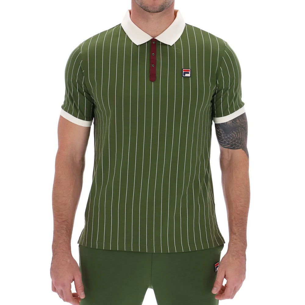 Fila Vintage BB1 Classic Vintage Striped Polo - Chive Green / Gardenia/ Windsor wine