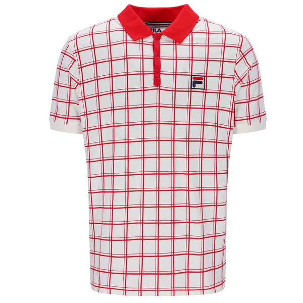 Fila Vintage Bobby Check Polo T Shirt Gardenia Cream Red