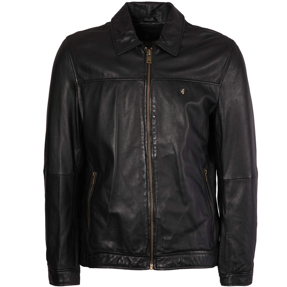 Gabicci Vintage 1973 Dean Collared Leather Jacket - Black