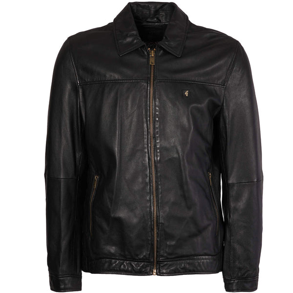 Gabicci Vintage 1973 Dean Collared Leather Jacket - Black