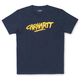 Carhartt WIP S/S Painted Script Short Sleeve T-Shirt - Navy / Yellow - so-ldn