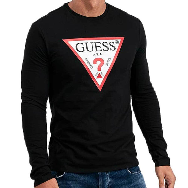 Guess Men's Original Long Sleeve Logo T-Shirt - Black