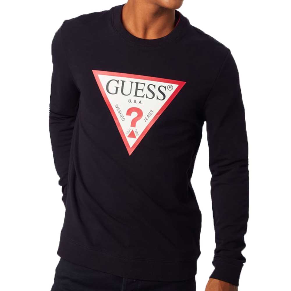 Guess Triangle Logo Crew Neck Sweatshirt - Black M02Q37K6ZS0