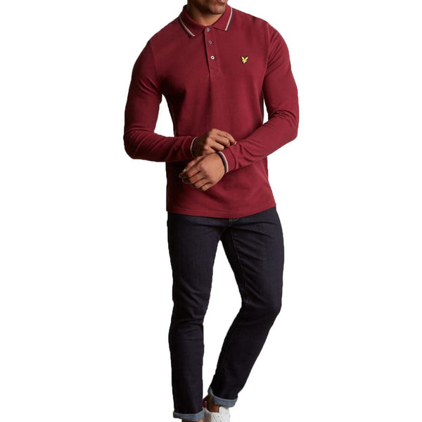 Lyle Scott Long Sleeve Tipped Polo Shirt Burgundy Claret Jug
