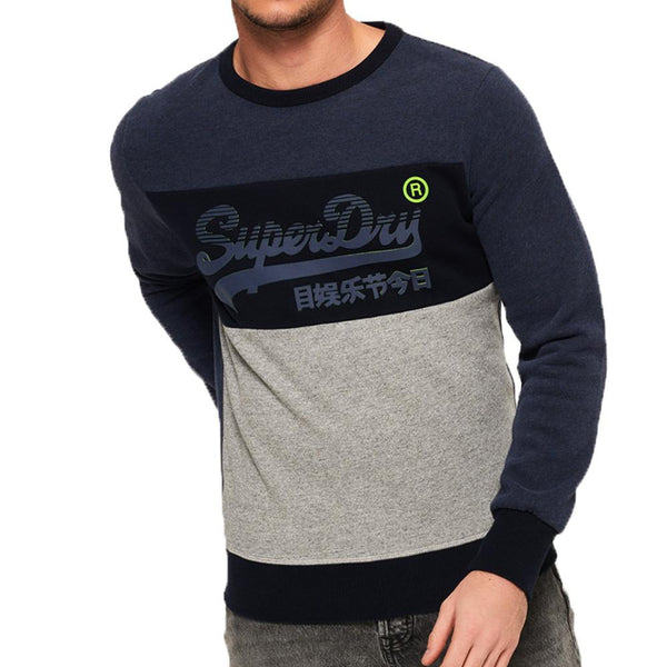 Superdry Men's Vintage Logo Panel Crew Sweatshirt - Shadow Cast Navy Marl - so-ldn