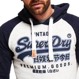 Superdry Mens Premium Goods Raglan Pullover Hoodie - Stadium Silver/Bass Blue - so-ldn