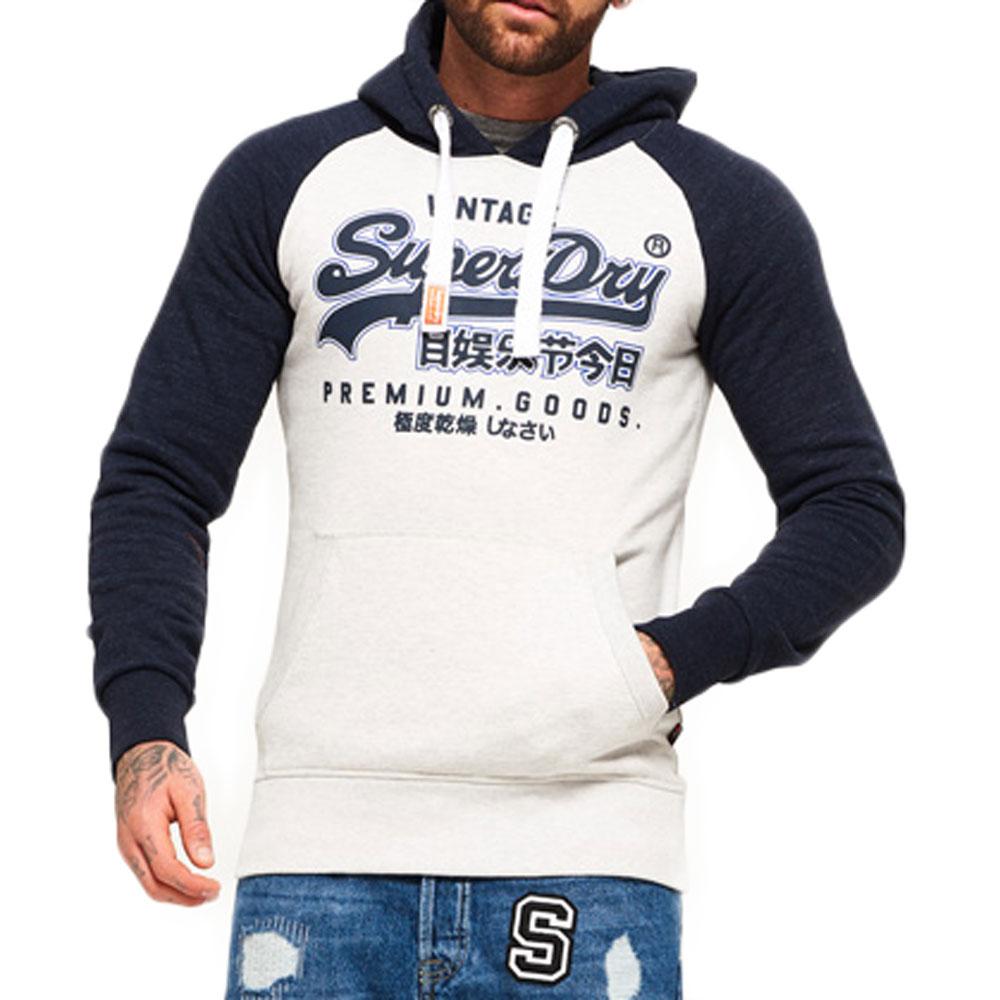 Superdry Mens Premium Goods Raglan Pullover Hoodie - Stadium Silver/Bass Blue - so-ldn