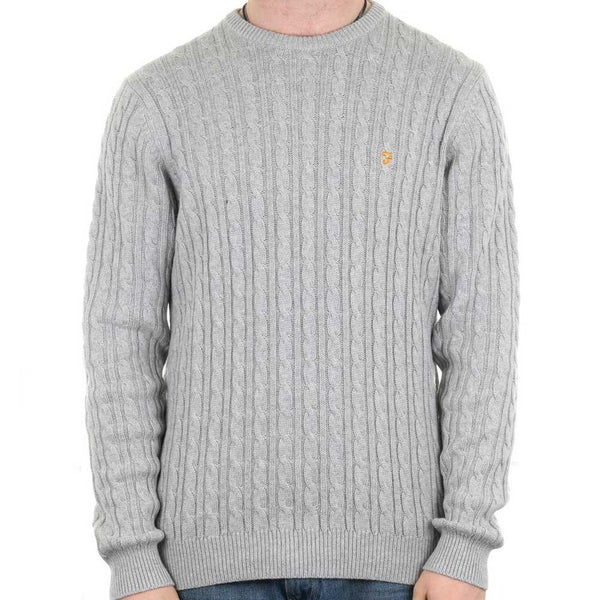 Farah Mens Lewes Crew Neck Cable Sweater - Grey - so-ldn