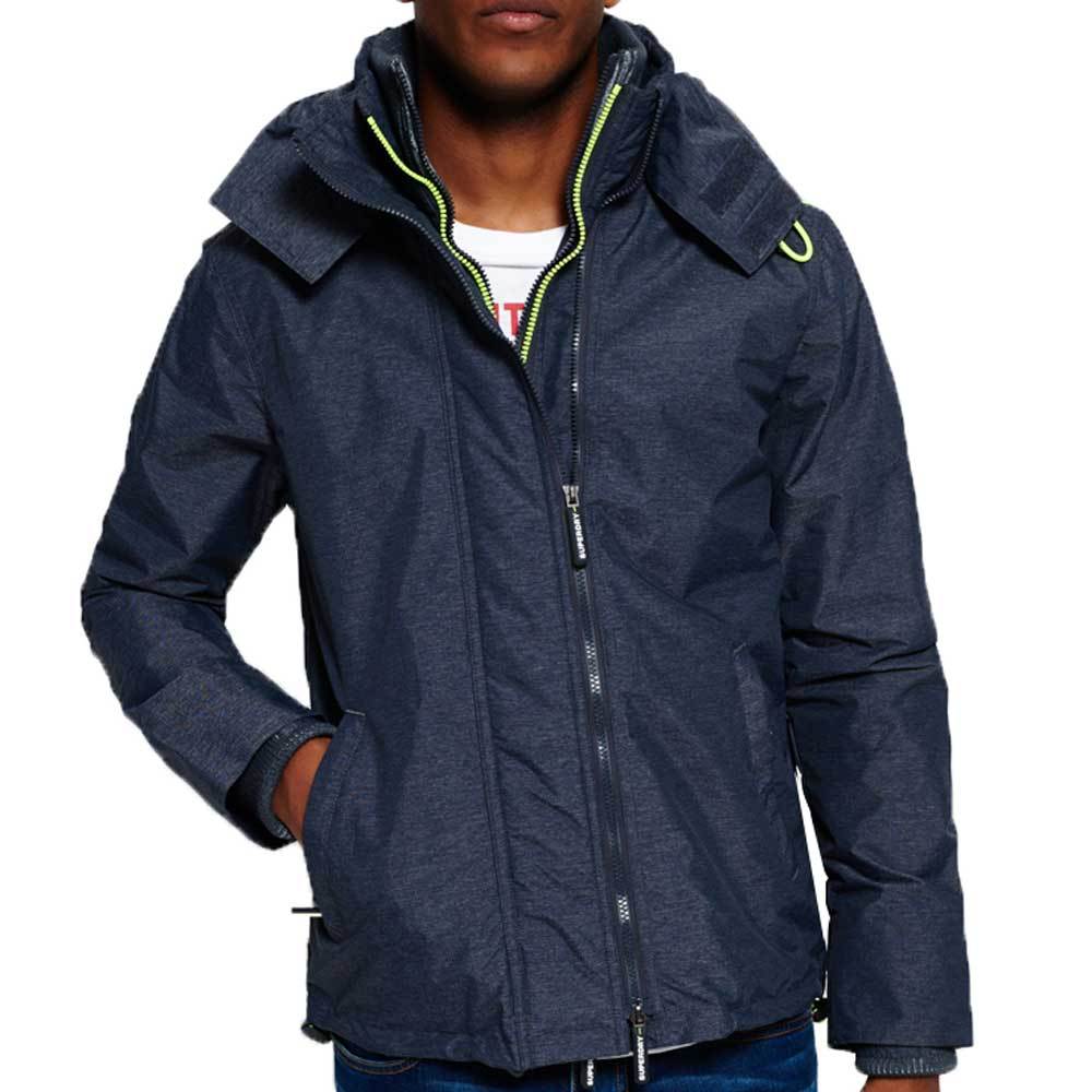 Superdry Mens Tech Hood Wind cheater Zip Jacket - Navy Marl/lemonade - so-ldn