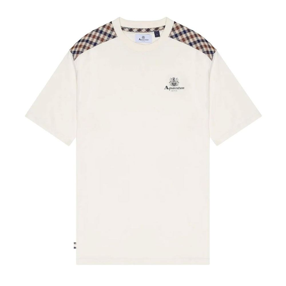 Aquascutum Active Club Check Details Shoulder T-Shirt - Old White