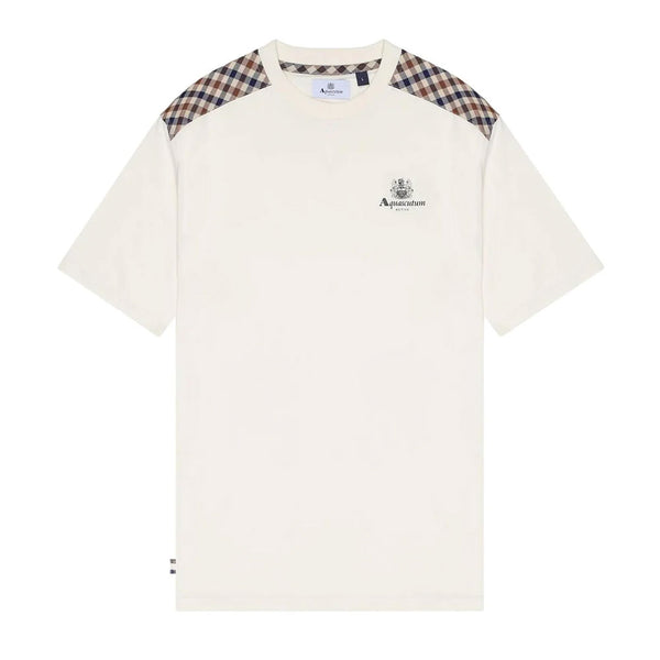 Aquascutum Active Club Check Details Shoulder T-Shirt - Old White