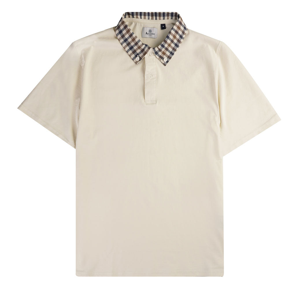 Aquascutum Supima Check Collar RIb Polo Shirt - Old White
