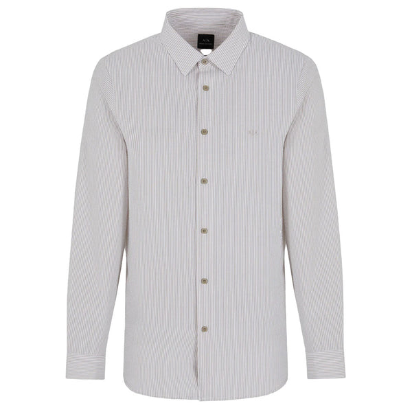 Armani Exchange Seersucker Stripe Long Sleeve Shirt - Roasted Cashew/White