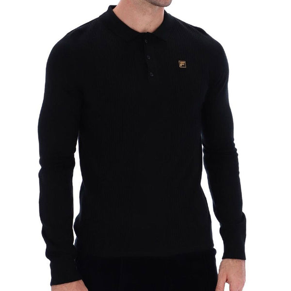 Fila Gold Frank Knit Long Sleeve Polo Shirt Jumper - Black
