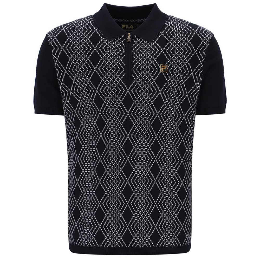 Fila Gold Castello Retro Jacquard Knitted Zip Neck Polo - Black
