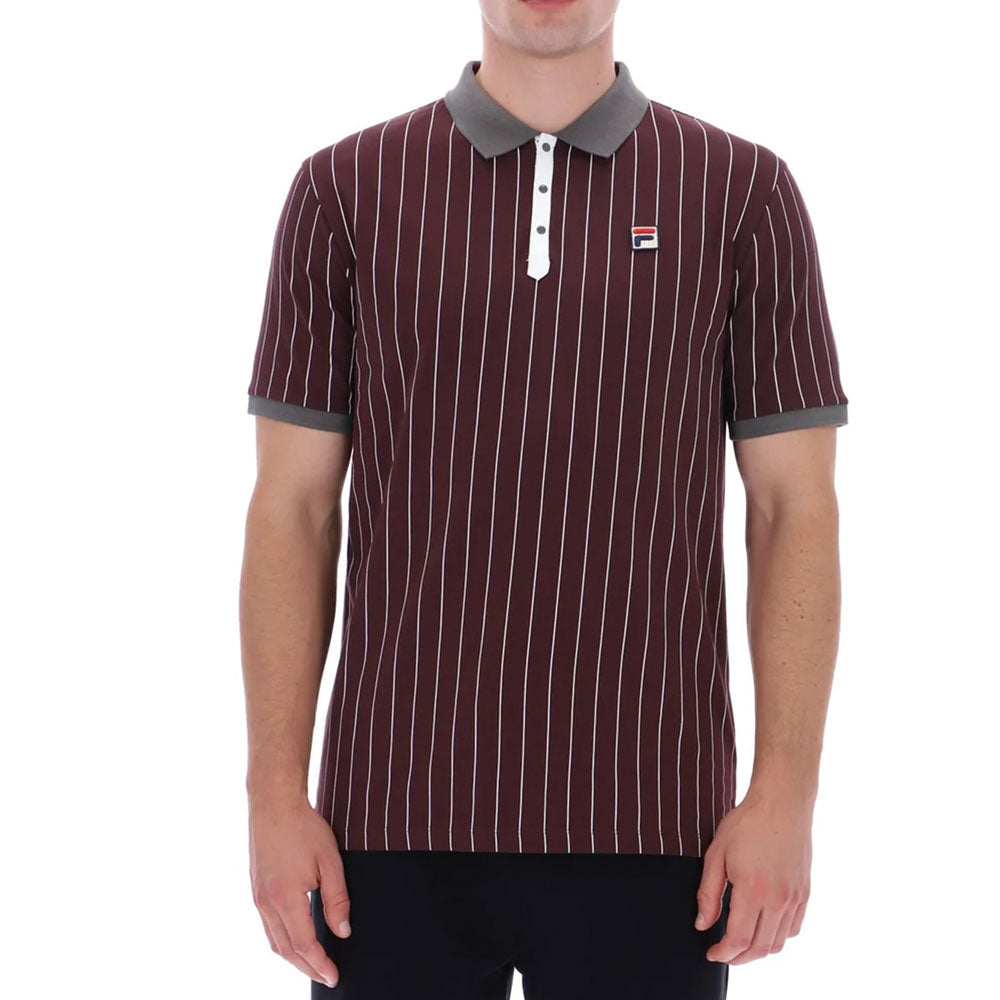 Fila Vintage BB1 Classic Vintage Stripe Polo Shirt - Fudge/Gunmetal/white