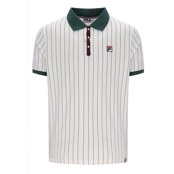 Fila Vintage BB1 Classic Vintage Stripe Polo Shirt - Gardenia / Pine Needle Green / Fudge