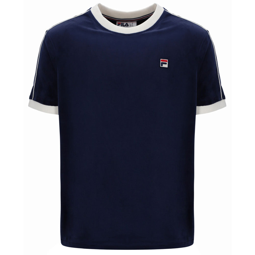 Fila Vintage Basilio Velour T-Shirt - Navy / Gardenia