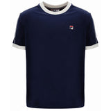 Fila Vintage Basilio Velour T-Shirt - Navy / Gardenia