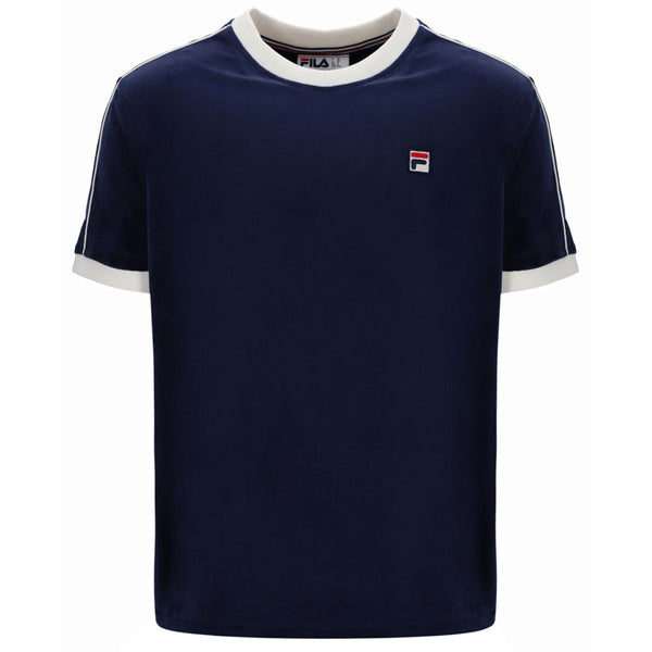 Fila Vintage Basilio Velour T-Shirt - Navy / Gardenia