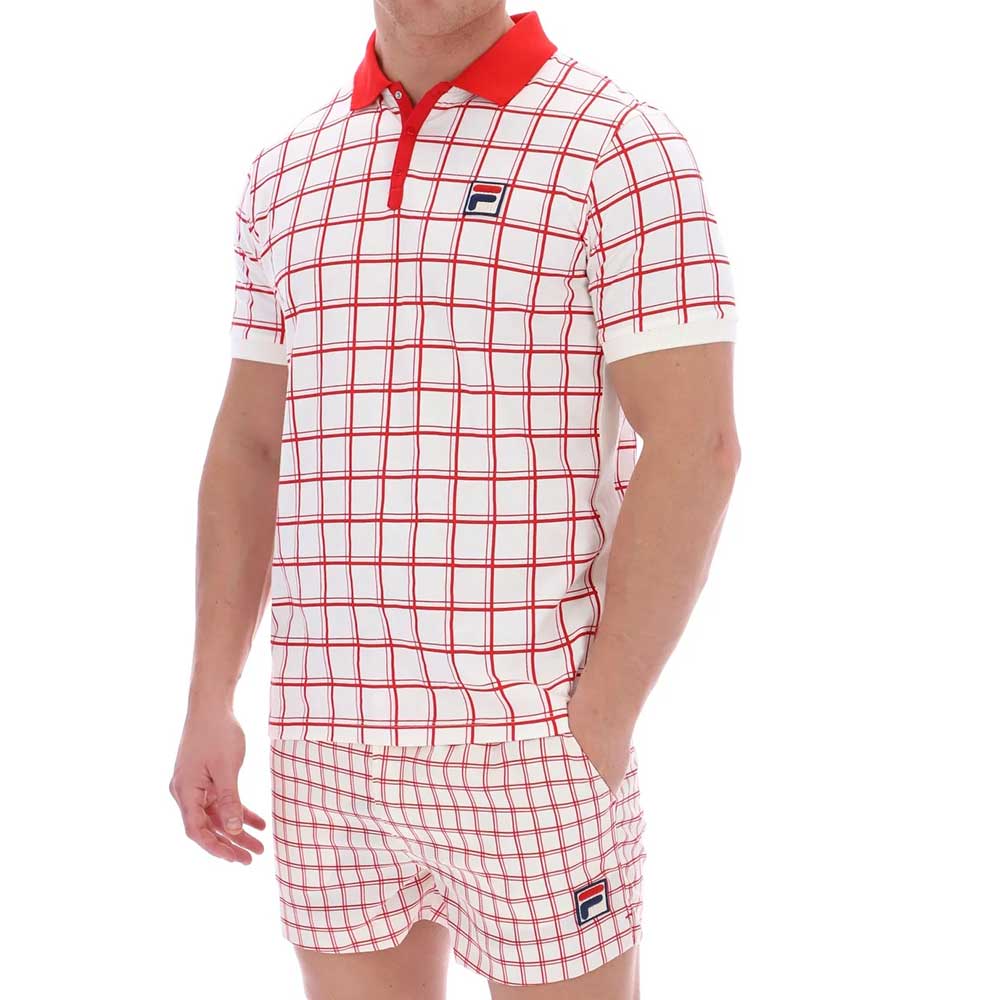 Fila Vintage Bobby Check Polo T Shirt Gardenia Cream Red