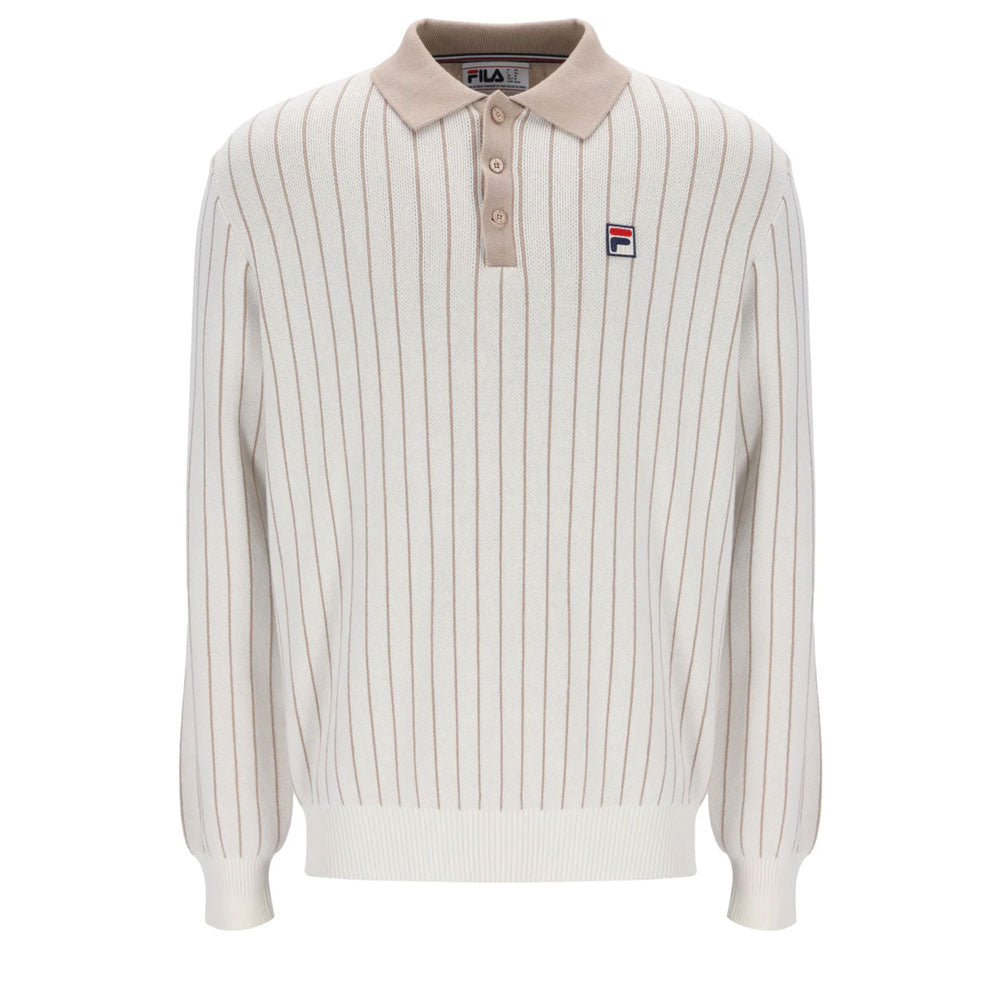 Fila Vintage Kobe Original Stripe Knitted Longsleeved Polo Shirt - Gardina / Stone