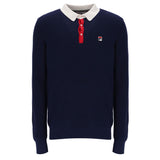 Fila Vintage Nowell Waffle Knitted Longsleeved Polo Shirt - Navy/Gardenia/Red