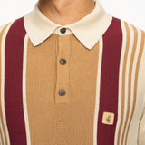 Gabicci Vintage Searle Knitted Long Sleeve Polo Shirt V00GK04 - Brown Nutmeg