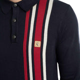 Gabicci Vintage Soda Racing Stripe Knitted Polo Shirt V55GM03 - Navy / Red