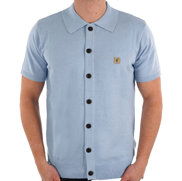 Gabicci Vintage Guinness Knitted Button Down Polo Shirt V54GK17 - Azure sky Blue