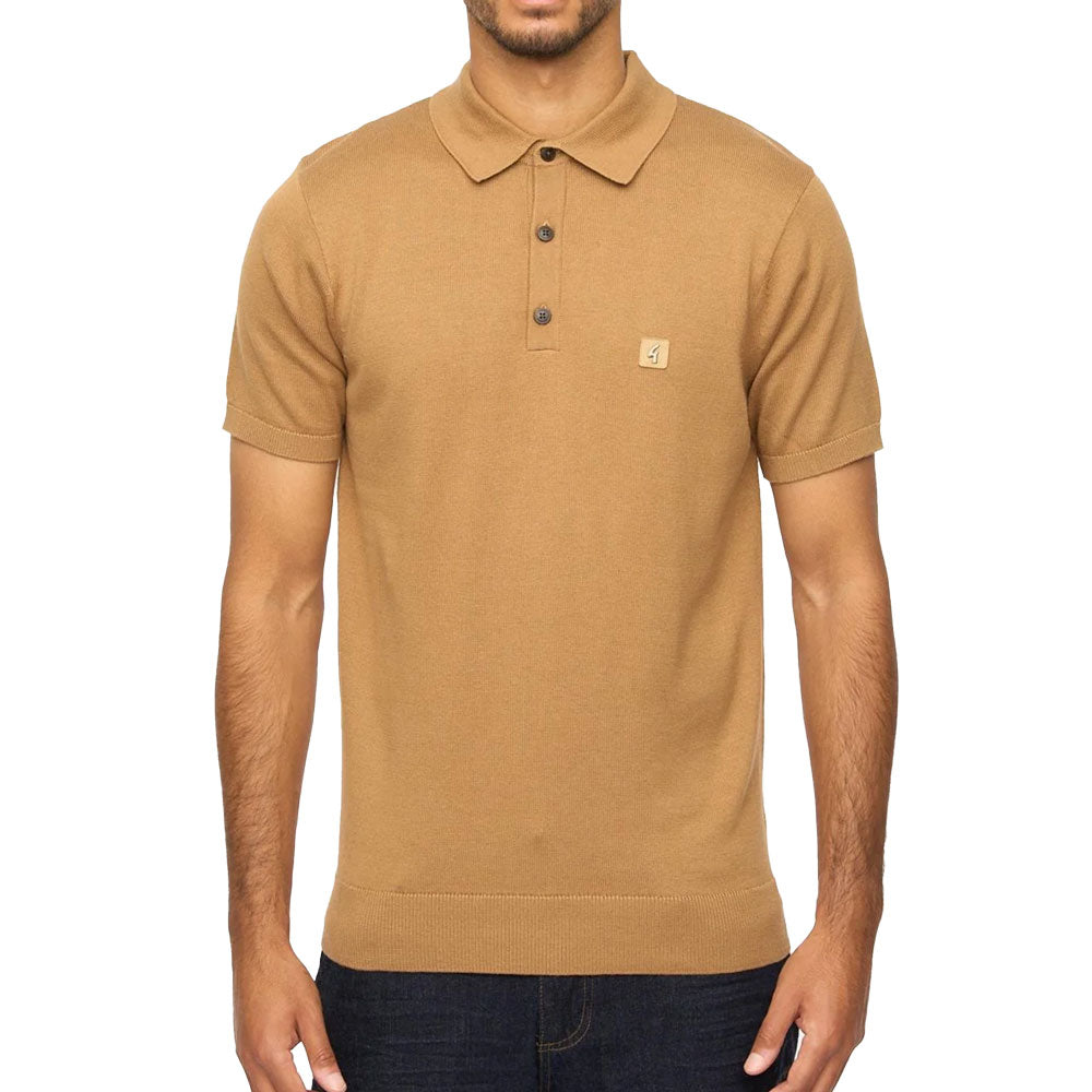Gabicci Vintage Jackson Knitted Polo Shirt V00GK04- Brown Nutmeg