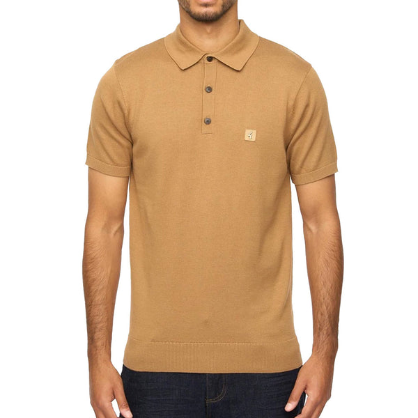 Gabicci Vintage Jackson Knitted Polo Shirt V00GK04- Brown Nutmeg