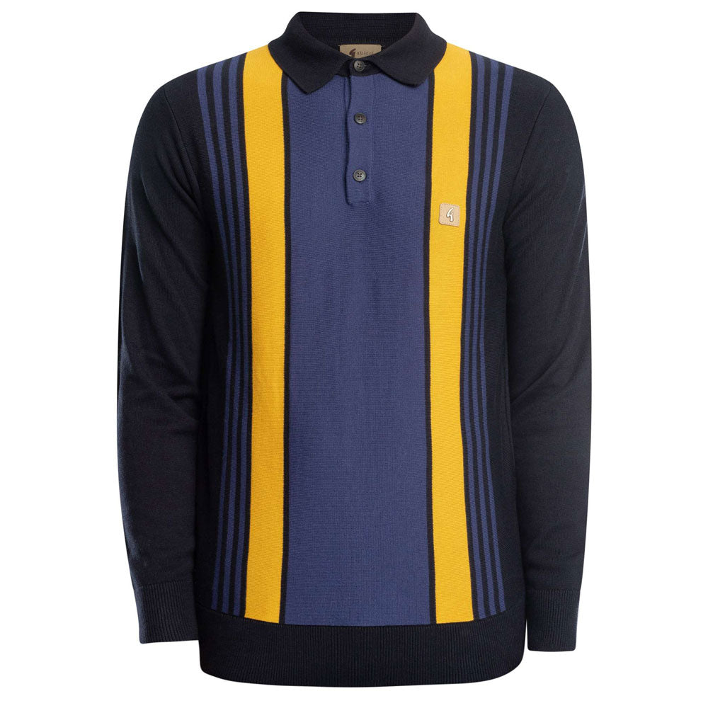 Gabicci Vintage Searle Knitted Polo Shirt V53GM00 - Navy Yellow