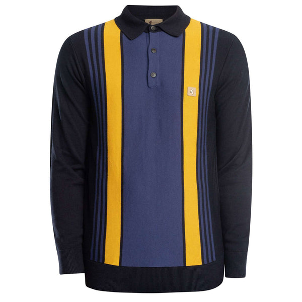 Gabicci Vintage Searle Knitted Polo Shirt V53GM00 - Navy Yellow