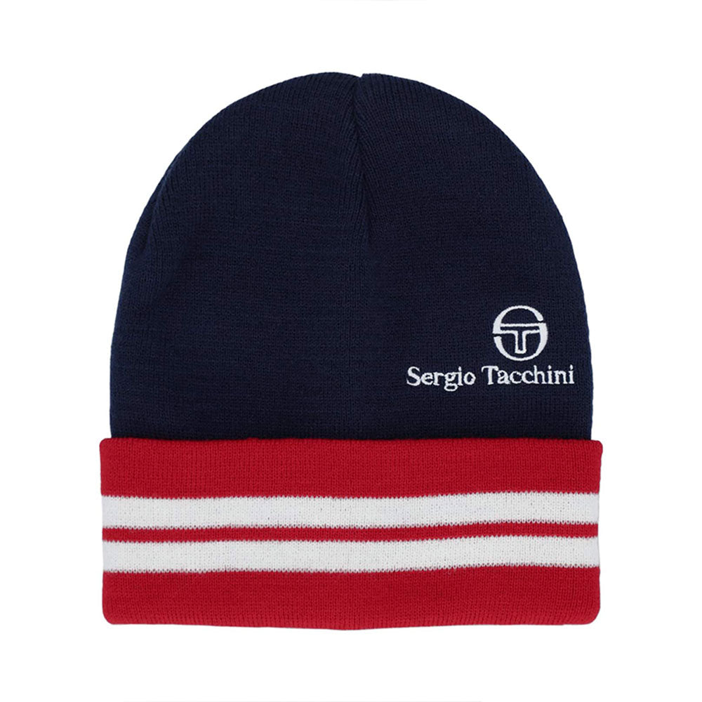 Sergio Tacchini Surgis Striped Beanie Maritime - Blue/White/Adrenaline Rush