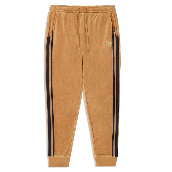 Sergio Tacchini Velour New Damarindo Track Pant - Almond Tan / Maritime Blue