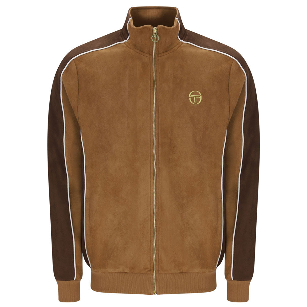 Sergio Tacchini Contrasto Suede Track Top - Golden Brown/Potting Soil/Gardenia