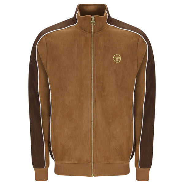 Sergio Tacchini Contrasto Suede Track Top - Golden Brown/Potting Soil/Gardenia