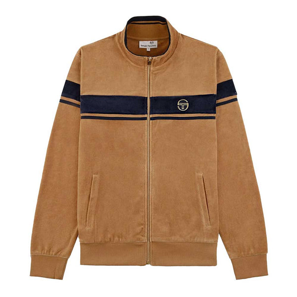 Sergio Tacchini Damarindo Velour Track Top - Almond Tan / Maritime Blue