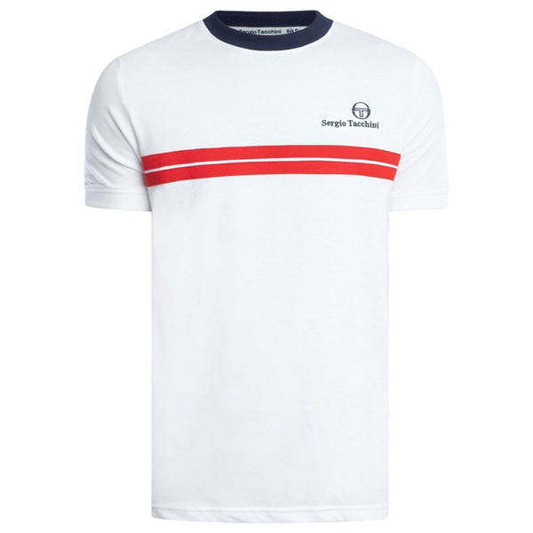 Sergio Tacchini New Supermac T-Shirt - White/Maritime Blue/Adrenaline Rush