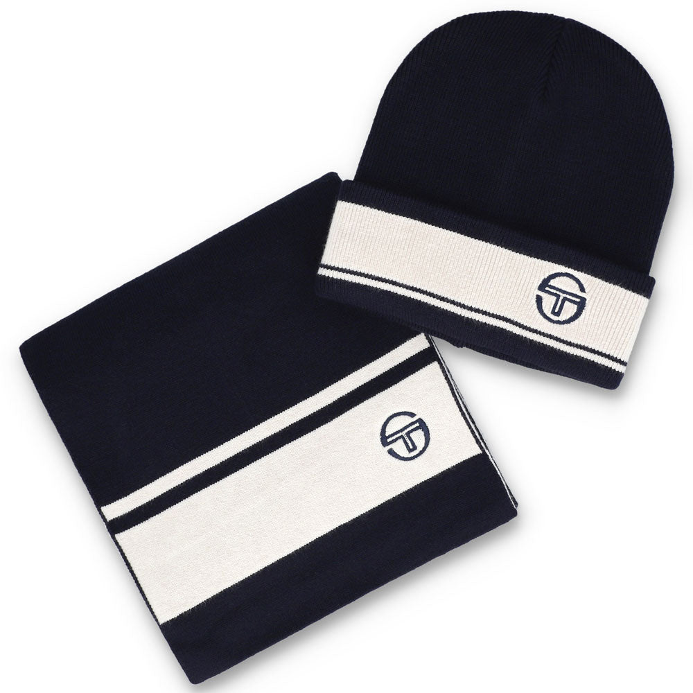 Sergio Tacchini Originale Beanie Hat & Scarf Box Set - Maritime Blue/Gardenia