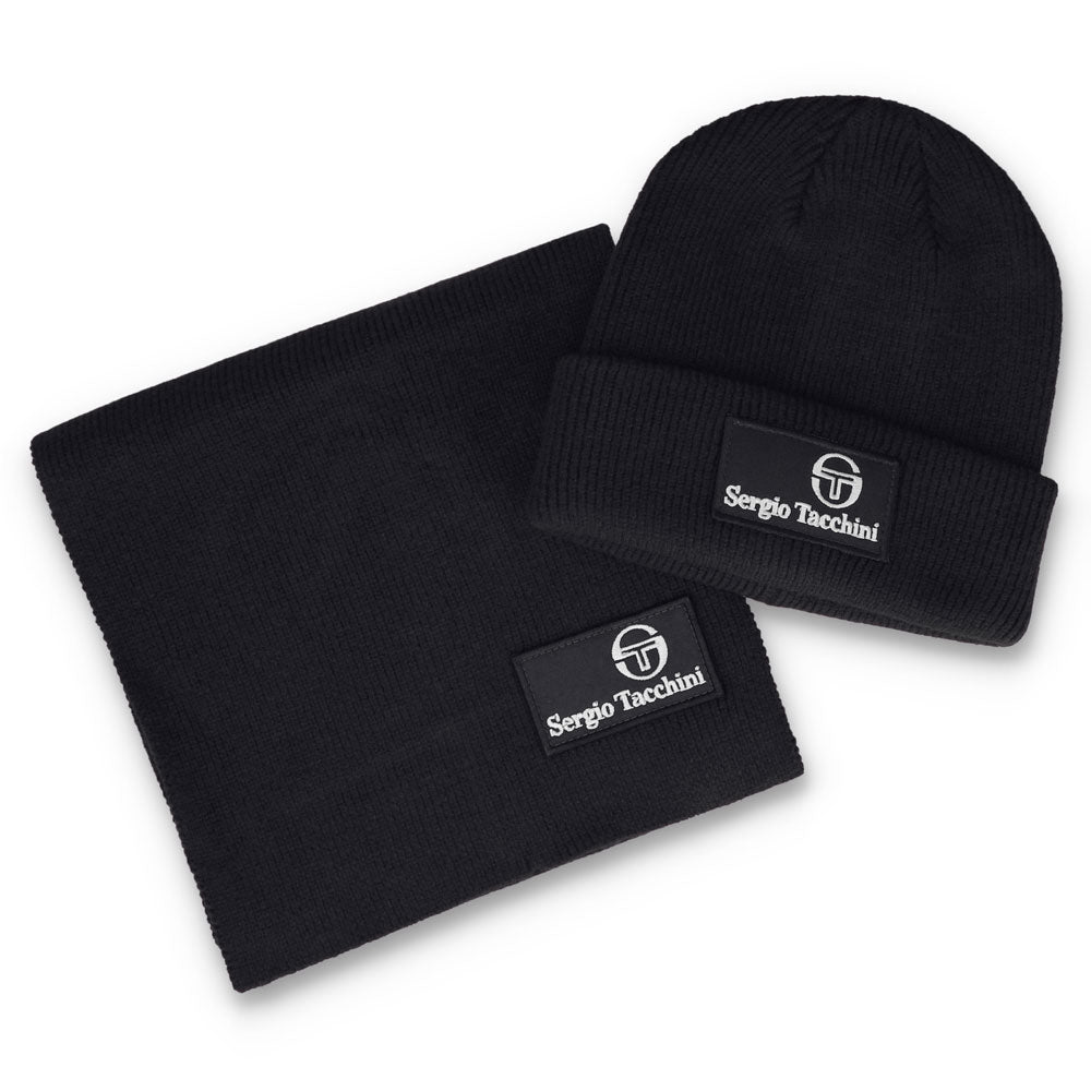 Sergio Tacchini Primo Beanie Hat & Scarf Box Set - Black/Peyote