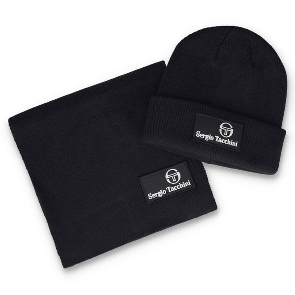 Sergio Tacchini Primo Beanie Hat & Scarf Box Set - Black/Peyote