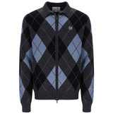 Sergio Tacchini Marco Argyle Knitted Zip Cardigan - Charcoal Marl County Blue