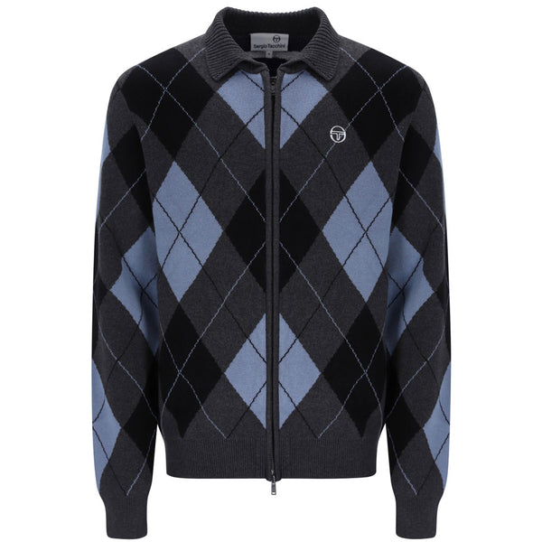 Sergio Tacchini Marco Argyle Knitted Zip Cardigan - Charcoal Marl County Blue